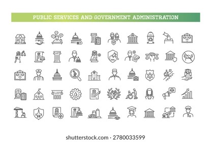 Public Services and Government Administration Line Icons Set