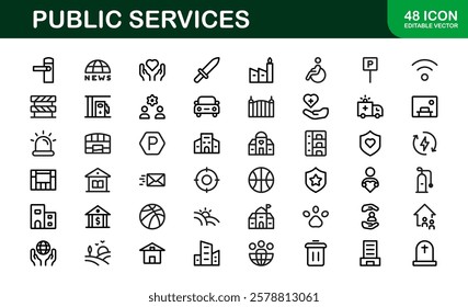 Public Services Icons. Scalable Outline Graphics for Civic, Infrastructure, and Community Service Applications