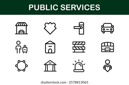 Public Services Icons. Scalable Outline Graphics for Civic, Infrastructure, and Community Service Applications