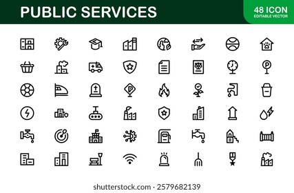 Public Services Icons. Scalable Outline Graphics for Civic, Infrastructure, and Community Service Applications