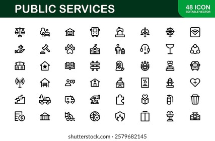 Public Services Icons. Scalable Outline Graphics for Civic, Infrastructure, and Community Service Applications