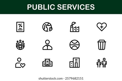 Public Services Icons. Scalable Outline Graphics for Civic, Infrastructure, and Community Service Applications