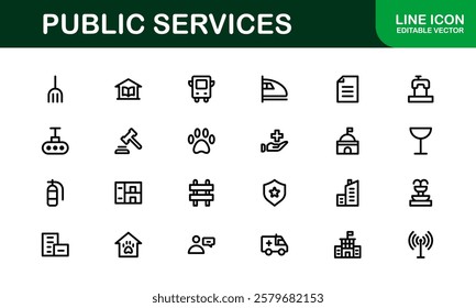 Public Services Icons. Scalable Outline Graphics for Civic, Infrastructure, and Community Service Applications