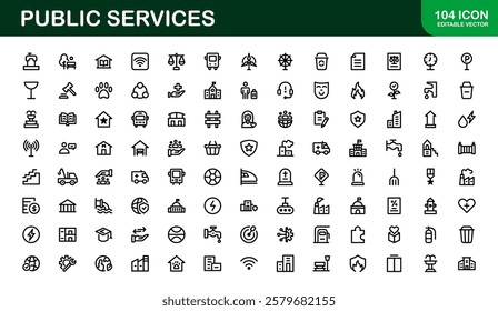 Public Services Icons. Scalable Outline Graphics for Civic, Infrastructure, and Community Service Applications