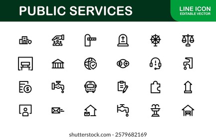 Public Services Icons. Scalable Outline Graphics for Civic, Infrastructure, and Community Service Applications