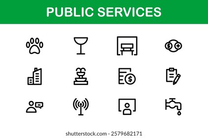 Public Services Icons. Scalable Outline Graphics for Civic, Infrastructure, and Community Service Applications