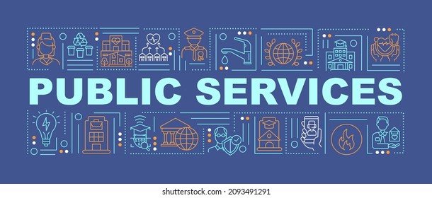 Public services innovations word concepts banner. Infrastructure support. Infographics with linear icons on blue background. Isolated creative typography. Vector outline color illustration with text