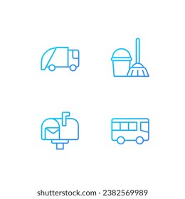Public services pixel perfect gradient linear vector icons set. Waste collection and disposal. Home cleaning. Thin line contour symbol designs bundle. Isolated outline illustrations collection