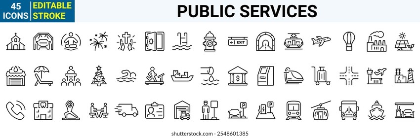Public Services web line icons. Line icons related to public utilities. Gas, electricity, water, heating, parking
