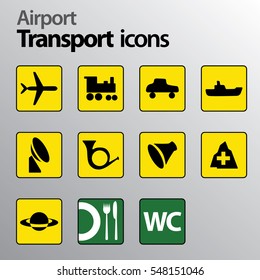 Public signs set. Flat Line Icons For Travel Vector Illustration. Transport icons. Transportation icons set - cars, ships, planes, trains and other vehicles vector collection