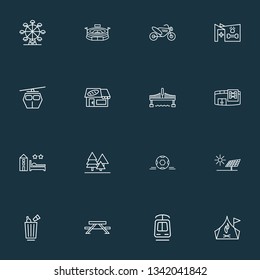 Public. Skyline icons line style set with bakery, motor bike, veterinary and other tree elements. Isolated vector illustration public. Skyline icons.
