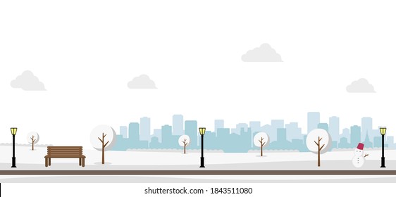 Public snow park landscape vector illustration ( winter) / no people