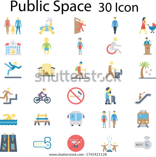 Public Space and Urban\
life Icons stock illustration, Parks Outdoor Sign Concept Vectors\
Flat Icons Pack
