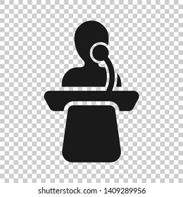 Public speach icon in transparent style. Podium conference vector illustration on isolated background. Tribune debate business concept.