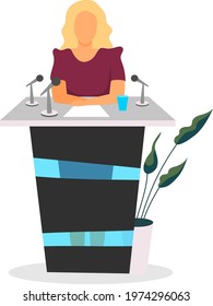 Public speaker flat color vector faceless character. Participating in debates. Woman political leader. Talking to live audience isolated cartoon illustration for web graphic design and animation