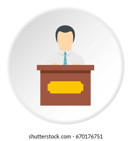 Public speaker icon in flat circle isolated vector illustration for web