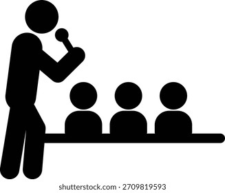 Public speaker icon, person speech and communication symbol in pictogram illustration