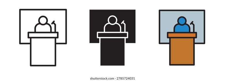 Public speaker icon representing presentations, communication skills, and motivational speaking.