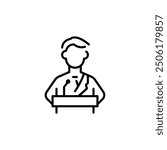 Public speaker icon. Simple public speaker icon representing a person giving a speech or presentation at a podium, perfect for social media, app, and web design. Vector illustration.