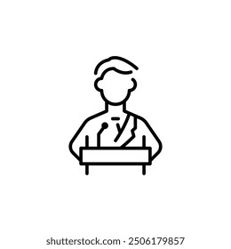 Public speaker icon. Simple public speaker icon representing a person giving a speech or presentation at a podium, perfect for social media, app, and web design. Vector illustration.