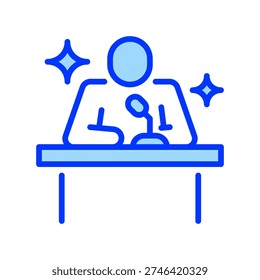 Public Speaker Line Icon, Outline Symbol for Conference Presentation, Seminar Talk, Keynote Address, Audience Engagement, and Vocal Communication. Vector Sign Icon.