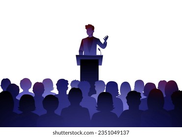 Public Speaker On Lectern In Front Of Audience.