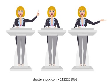 Public speaker in three different poses