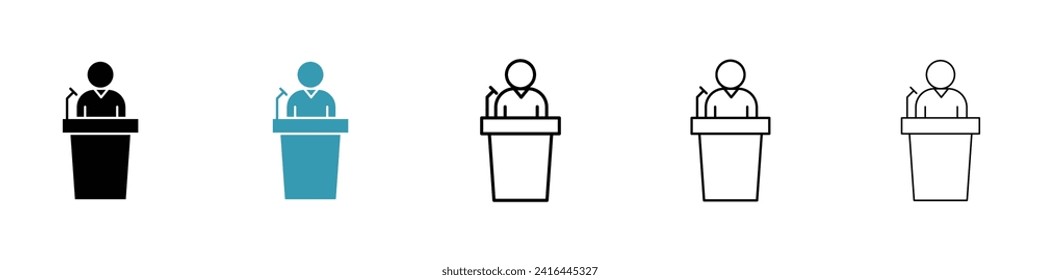 Public Speaker Vector Icon Set. Lecture oratory podium with politician conference and debate seminar vector symbol for Ui Designs.