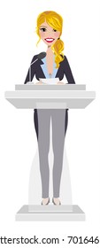 Public Speaker Vector Motivational Speaker Leader Professor Character Design Icon Avatar People Blonde Woman Female Speaker Female Coach Mentor Coaching Business Politician Political Rally Town Hall