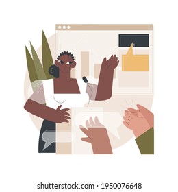 Los altavoces públicos describen la ilustración abstracta del vector de concepto. Desarrollo de sitio web de eventos, elemento de página de inicio, altavoz de conferencia, perfil de figura pública, barra de menú del sitio, metáfora abstracta de interfaz de usuario.