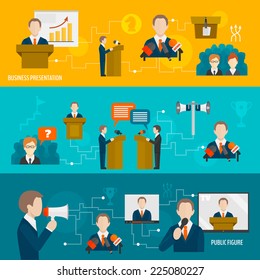 Public speaking banner set of business presentation public figure isolated vector illustration