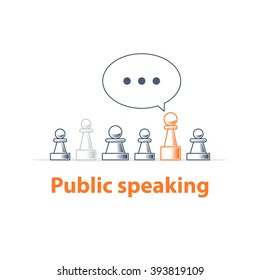 Public speaking, communication concept, linear design illustration