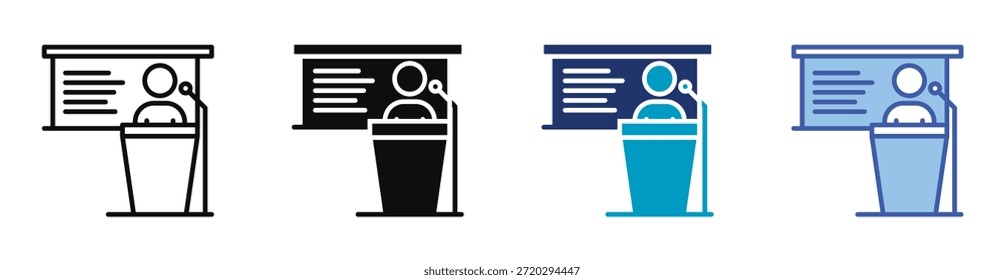 Öffentlich sprechender Symbolsatz, bestehend aus mehreren Stilen, Vektorgrafik