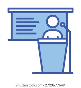 Icono de hablar en público. Ilustración azul de Vector simple.