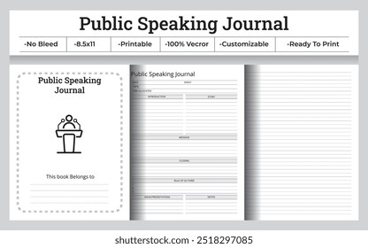 Public Speaking Journal for Speech Preparation and Progress Tracking KDP Interior Design vector illustration 