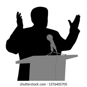 Public speaking man with open hands gesture 