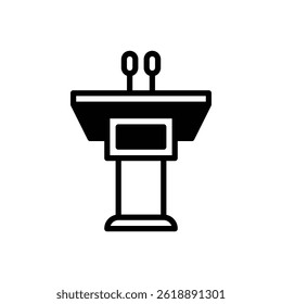 Public speaking. Outlined stroke vector icon with black-filled details.