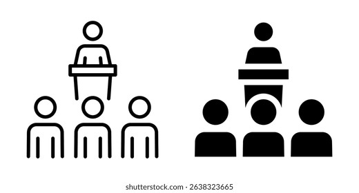Public speaking presentation audience icon. Line and silhouette style.