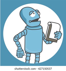 Public speaking robot. Artificial intelligence reads the text. Technical progress in the future