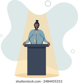 Public speaking skill, confident, charisma, hand gesture, voice and expression to win the audience concept.flat design.illustration with people.