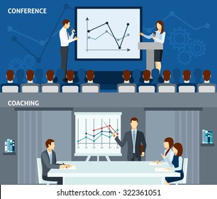 Public Speaking Skills Improvement For Business People 2 Flat Horizontal Banners Composition Poster Abstract Isolated Vector Illustration