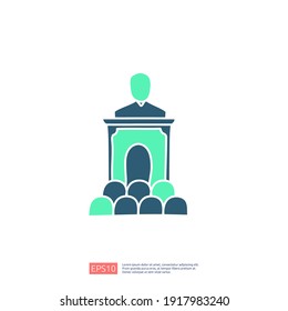 public speech doodle icon concept. politician public conference orator on podium sign symbol vector illustration