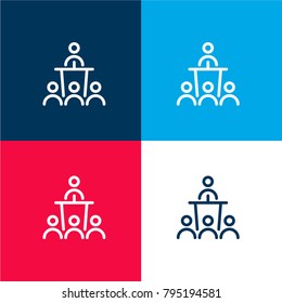 Public Speech four color material and minimal icon logo set in red and blue