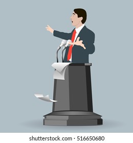 Public speech, presentation, training, seminars, political debates, motivation, theater, elections. Man, the speaker, lecturer, actor, deputy manager, coach. Stock Vector. Icon. Illustration. Image.