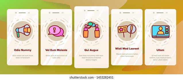 Public Speech Vector Onboarding Mobile App Page Screen. Public Speech, Oratorical Skills Linear Pictogram. Presentation, Interpersonal Communication, Political Debates, Press Conferences Illustrations