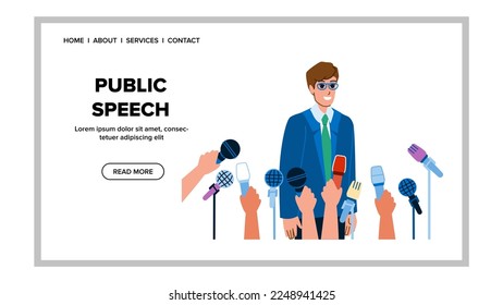 public speech vector. speaker business, conference seminar, presentation education public speech web flat cartoon illustration