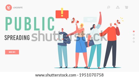 Public Spreading Landing Page Template. Characters Holding Digital Devices and Megaphone Call to Sign Online Petition. Law-abiding Dwellers Execute their Rights. Cartoon People Vector Illustration