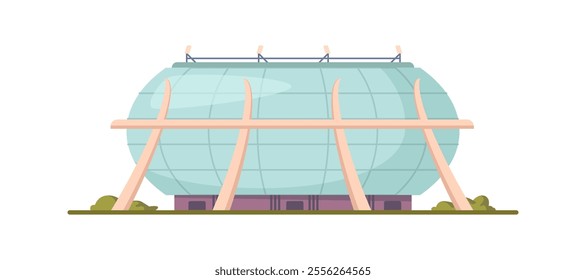 Public stadium front view, city architecture modern facade exterior, vector illustration in flat style. Cartoon sport building area or swimming pool exterior soccer or football championship playground