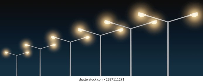 Public Street Light Pole at Night Against Dark Background. Vector Illustration.
