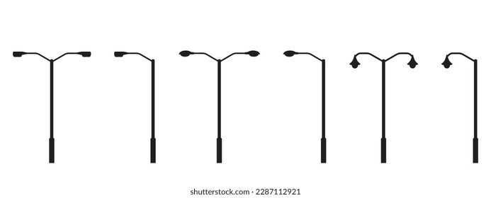 Public Street Light Pole Silhouette. Vector Illustration Isolated on White Background.